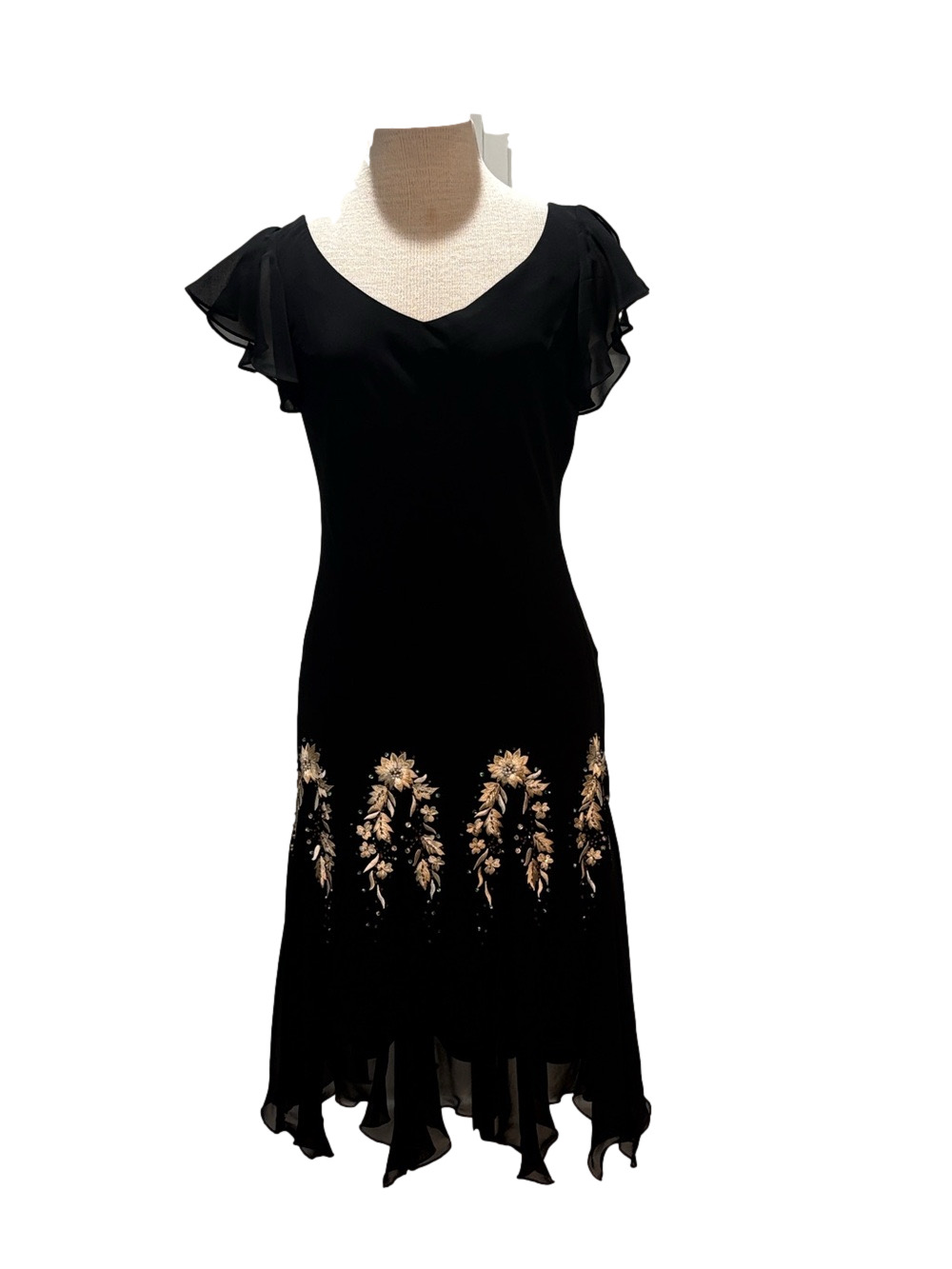 S.L. Fashions sz 6 black flutter sleeve embroidered fairy dark romantic dress